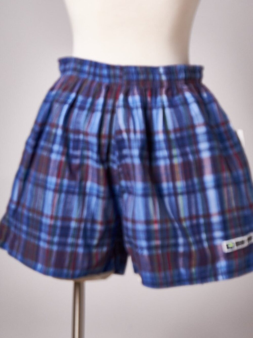 1990s Reversible Blue and Blue and Purple Plaid Sideout Swim Board Shorts